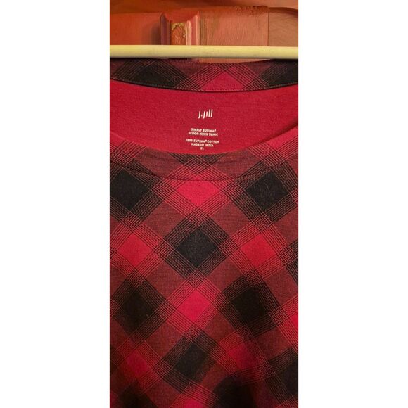 J. Jill XL Buffalo Plaid Tunic Top Shirt Blouse Red Black Long Sleeve Soft Light - Picture 2 of 3